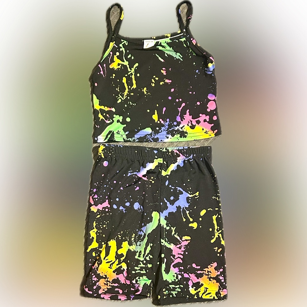 SHEIN 6Y paint splatter gym outfit 2 piece